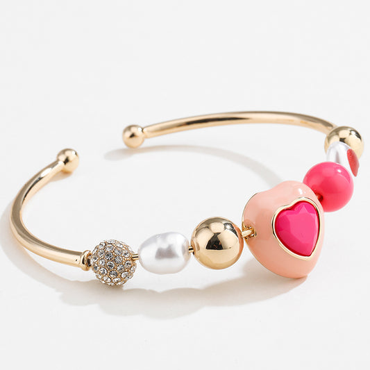 Peach Pearl Heart Charm Bracelet
