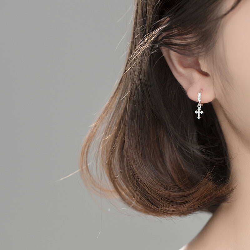 Temperament Sweet And Glossy Cross Earring Jewelry