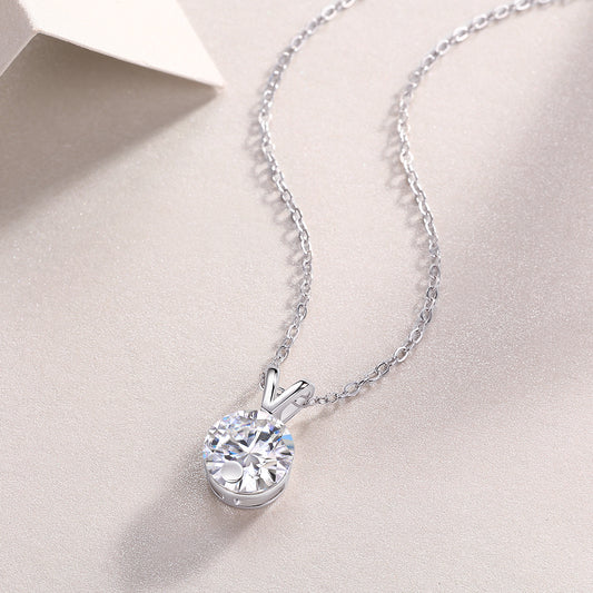 V-Shaped Moissanite Necklace β 2-Carat Platinum Silver Pendant, Bold Geometry. Brilliant Fire.