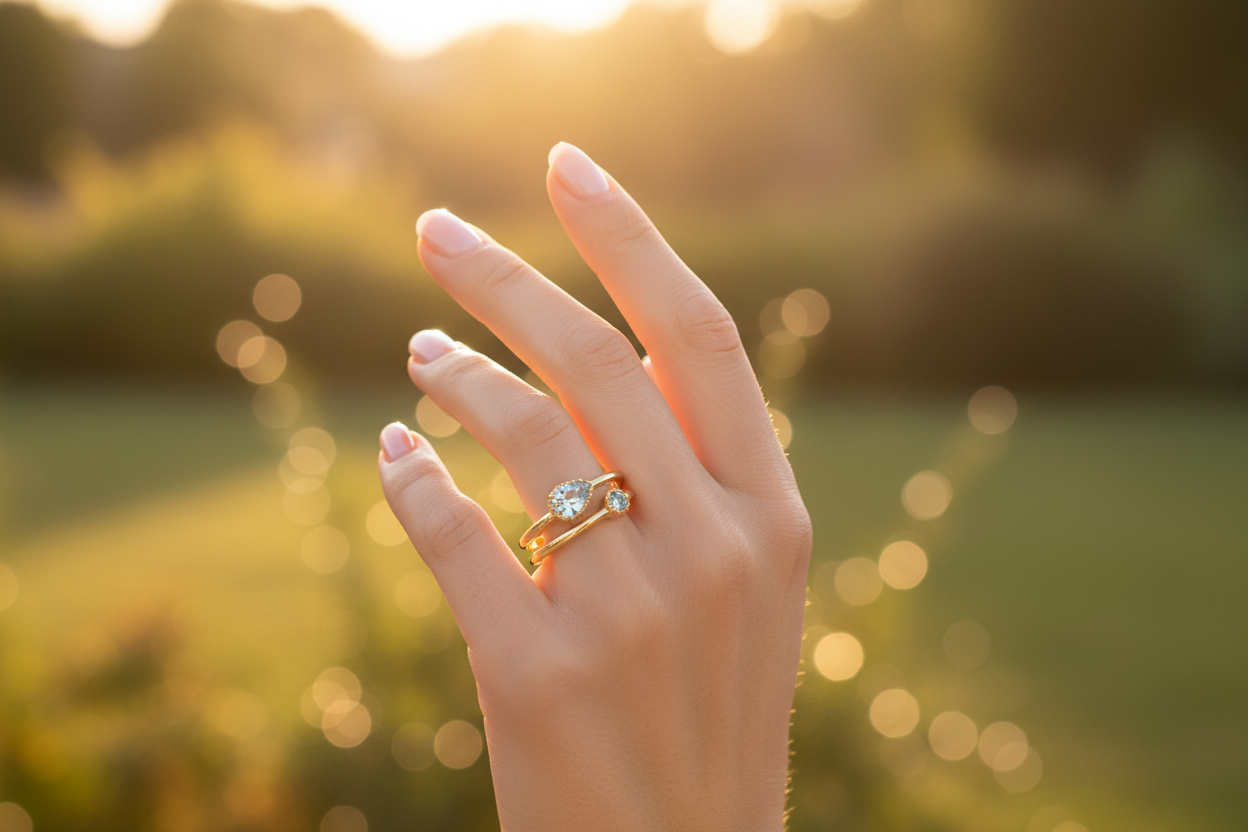 Gold Crystal Double Band Ring – Garden Golden Hour