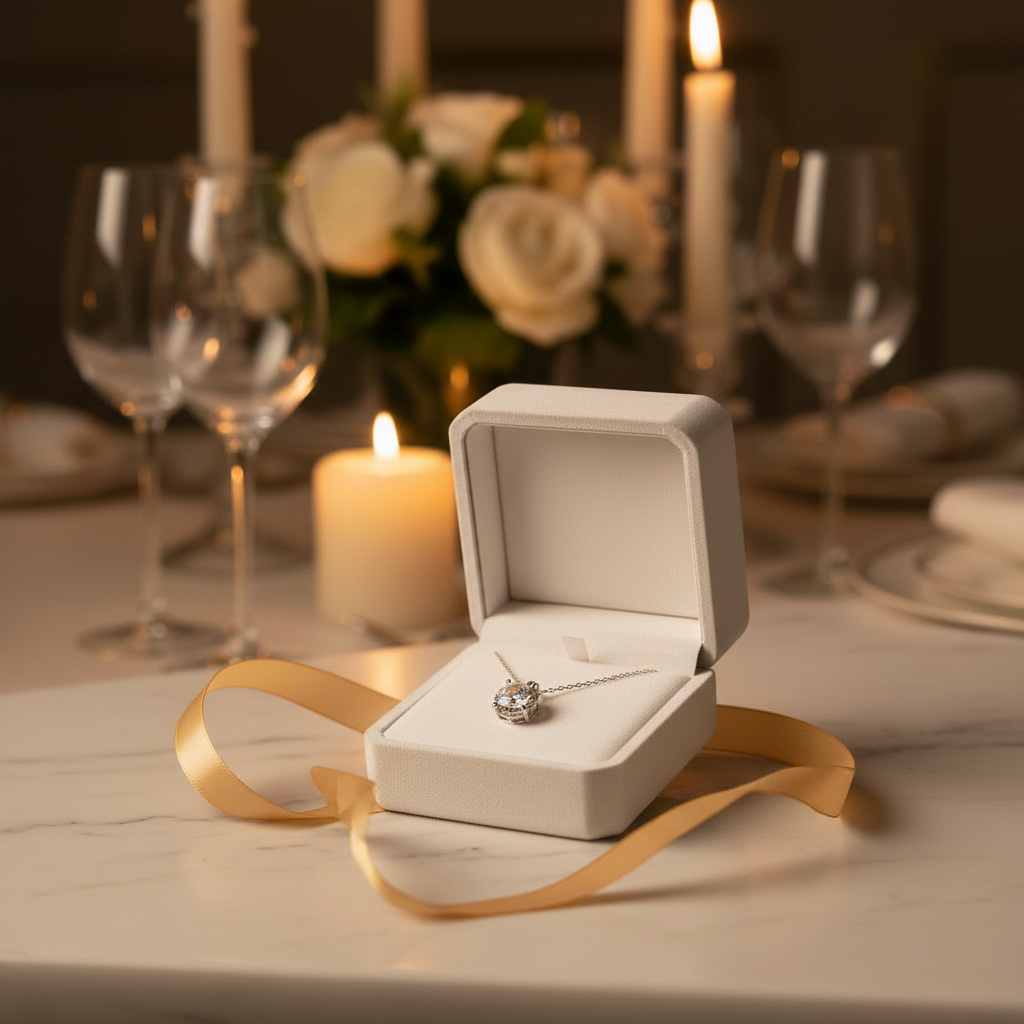 Love of Time Moissanite Necklace in luxury white velvet gift box