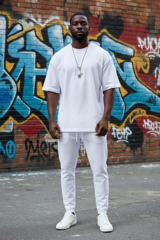 Model wearing Whale Pendant Necklace in urban streetwear setting