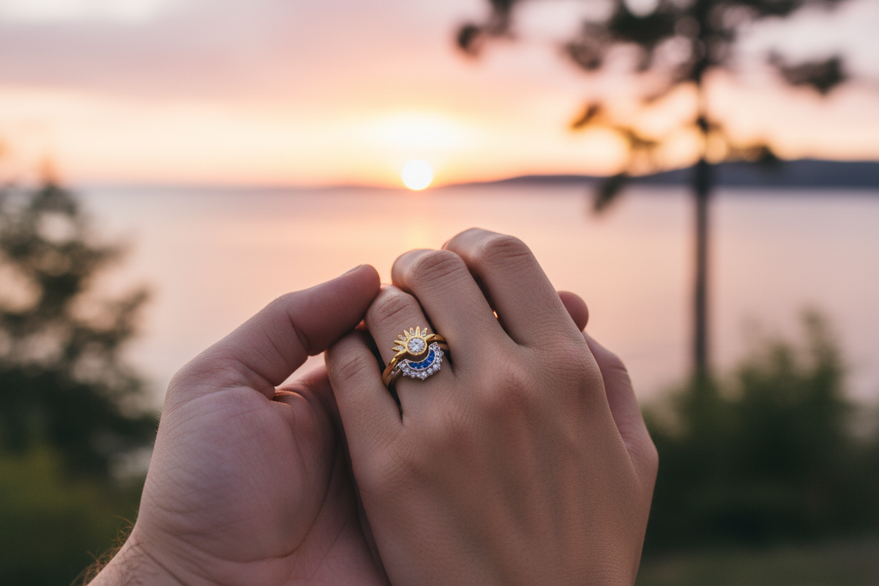Two Souls, One Ring – The Sun & Moon Interlocking Couple Set