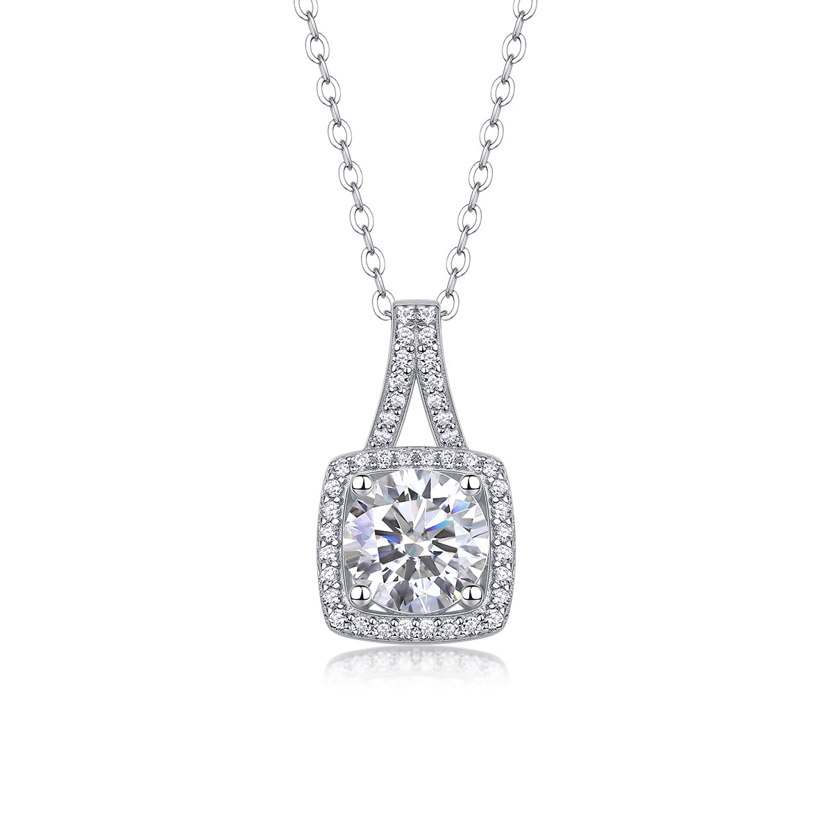 1Crown™ Imperial Square 2-Carat Moissanite Pendant in Platinum-Plated S925 Sterling Silver
