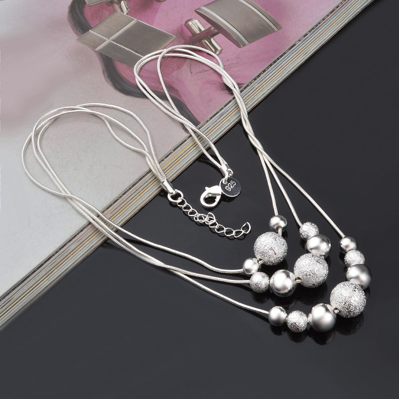 Silver Bead Chain Necklace – 925 Silver Pendant & Snake Bone Chain