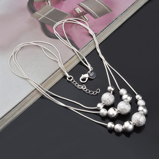 Silver Bead Chain Necklace – 925 Silver Pendant & Snake Bone Chain
