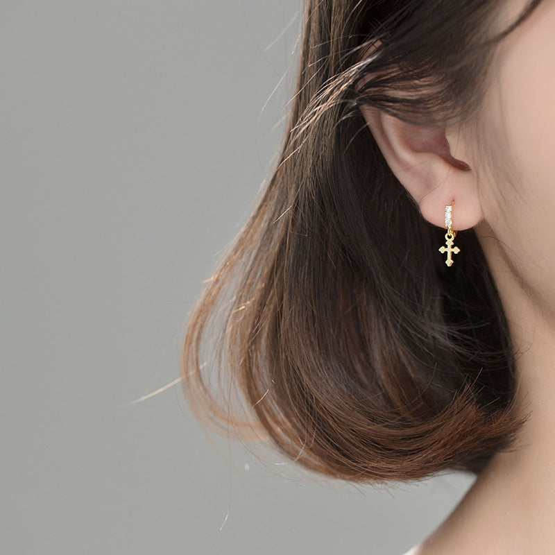 Temperament Sweet And Glossy Cross Earring Jewelry