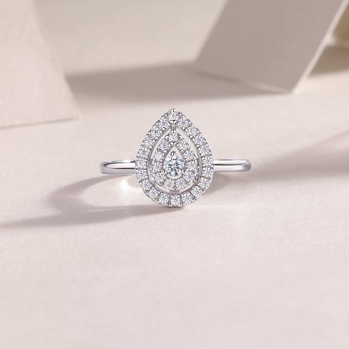 Tears of Forever – Pear Halo Moissanite Ring, The Ring She'll Never Take Off