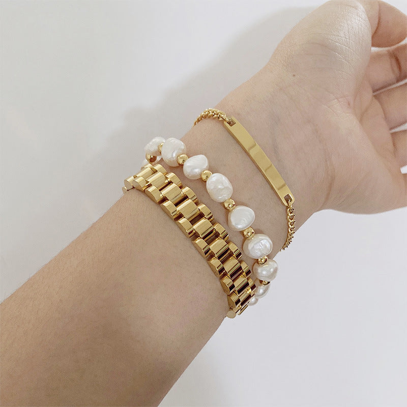Geometric Titanium Steel Bracelet | Gold & Steel