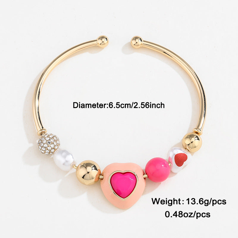 Peach Pearl Heart Charm Bracelet