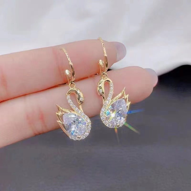 Premium Rhinestone Swan Earrings
