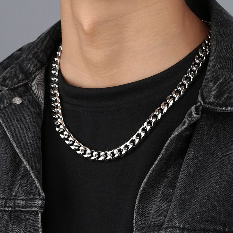 Six-Sided Cuban Chain Necklace – Waterproof, Fade-Free in Gold, Silver & Black