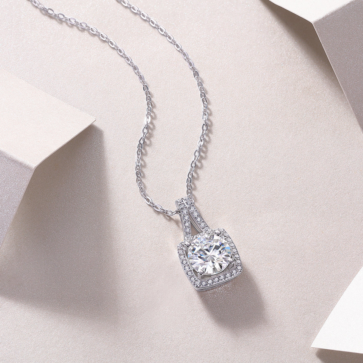 1Crown™ Imperial Square 2-Carat Moissanite Pendant in Platinum-Plated S925 Sterling Silver