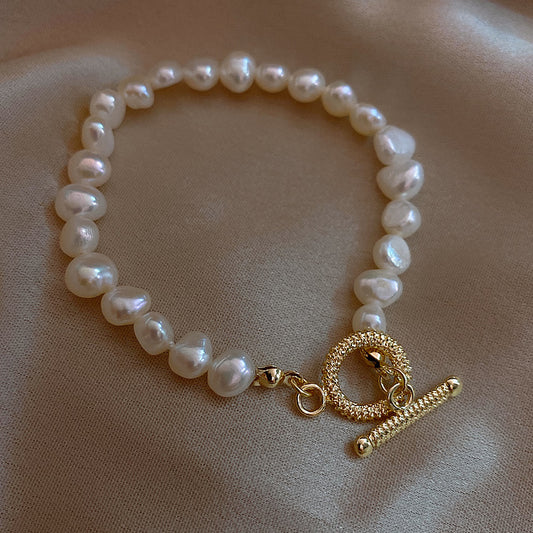 Exquisite Baroque With Real Gold Plated Pearl Bracelet