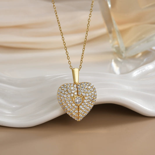 Heart Wings Locket Necklace – Opening Clavicle Chain Pendant