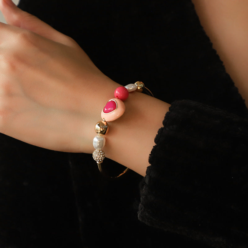 Peach Pearl Heart Charm Bracelet