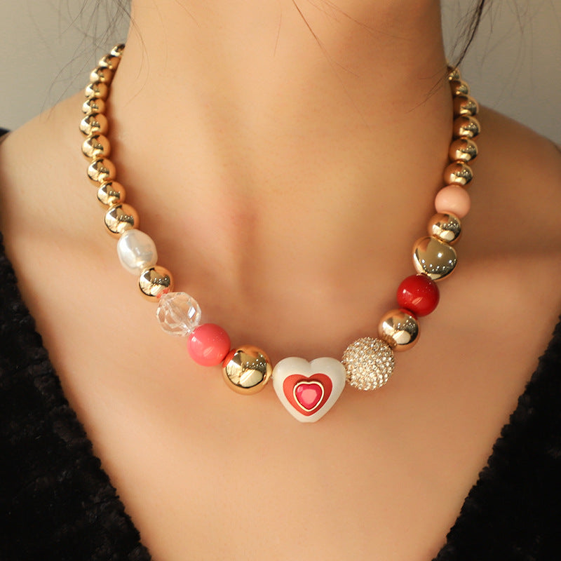 Peach Pearl Heart Charm Bracelet