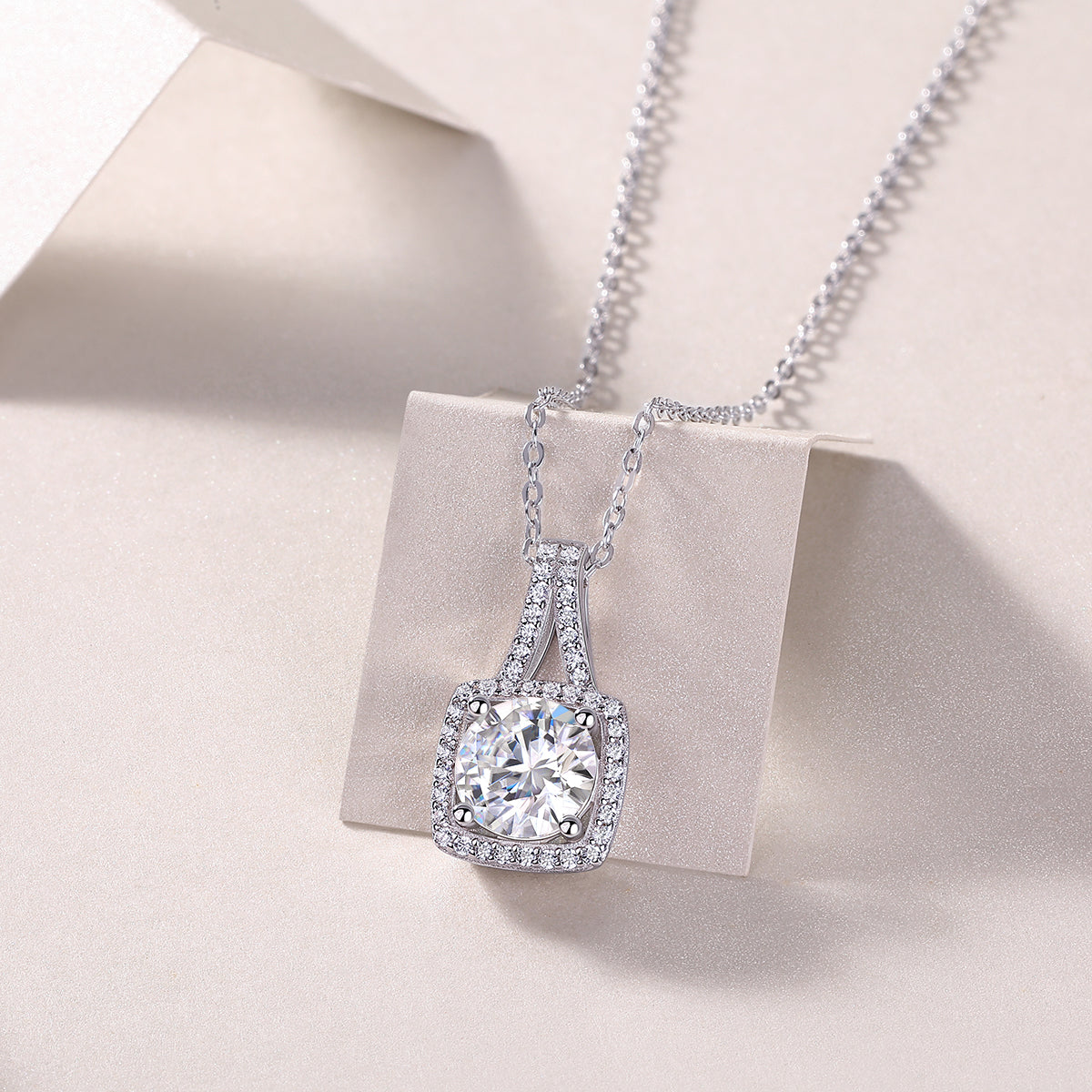 1Crown™ Imperial Square 2-Carat Moissanite Pendant in Platinum-Plated S925 Sterling Silver