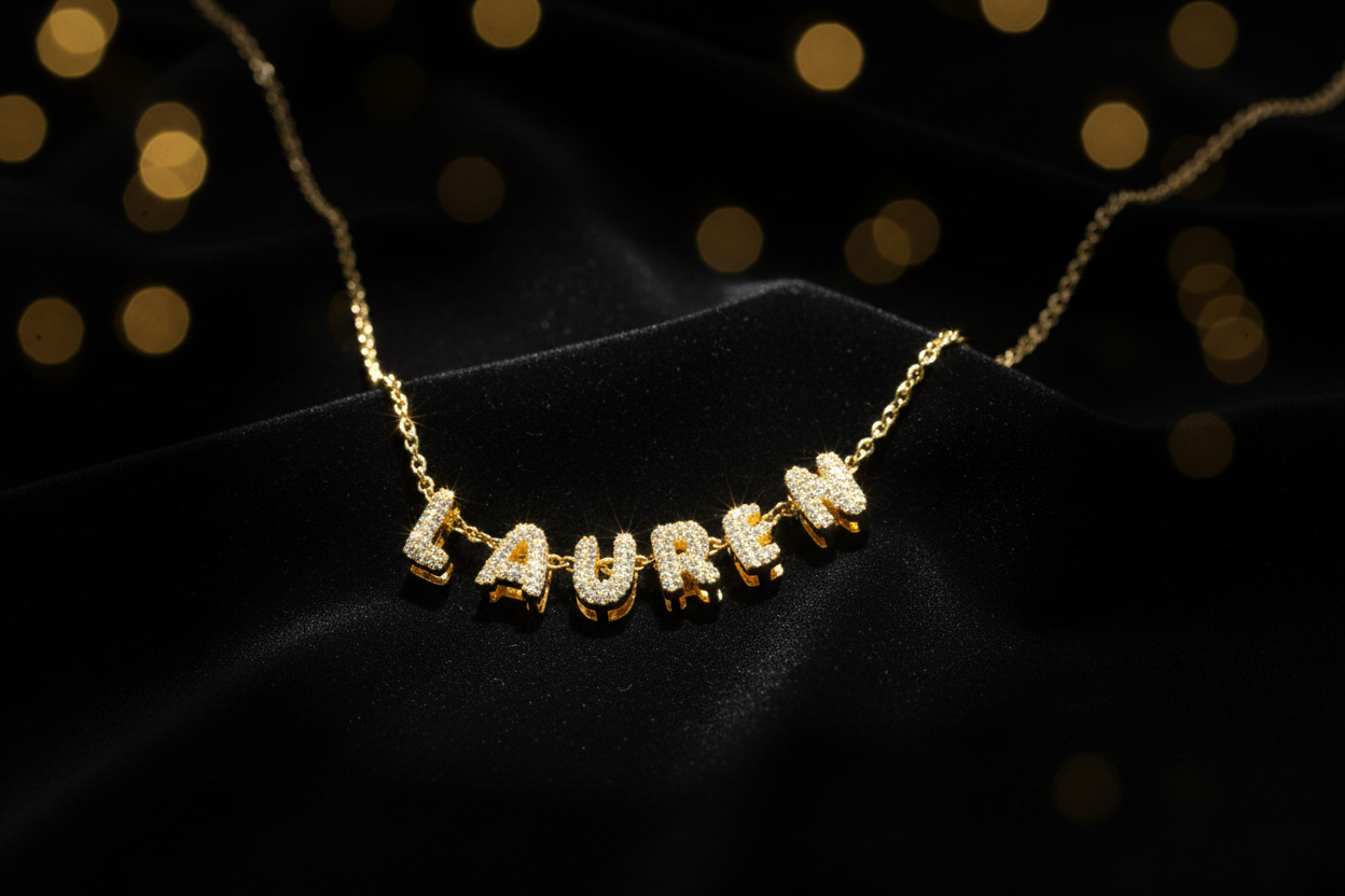 Crystal Bubble Name Necklace — Personalized 3D Letter Pendant