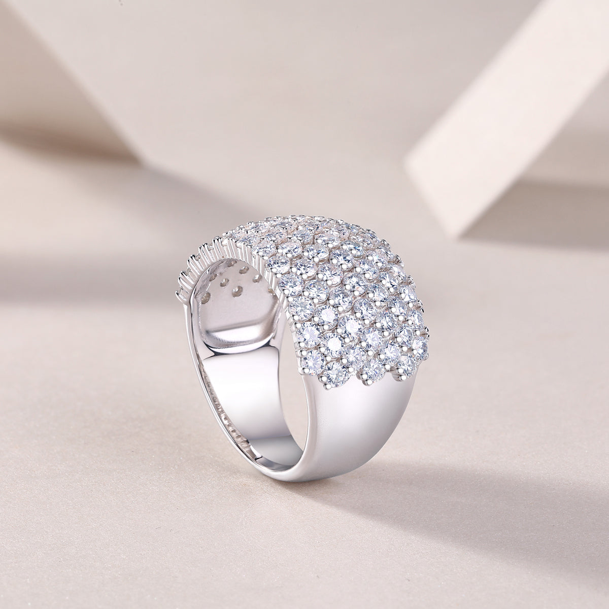 Imperial Stack Moissanite Wide Band – Multi-Row Sterling Silver Ring