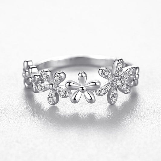 Sterling Silver Daisy Ring Female Korean Fashion Light Luxury Micro Diamond Ring