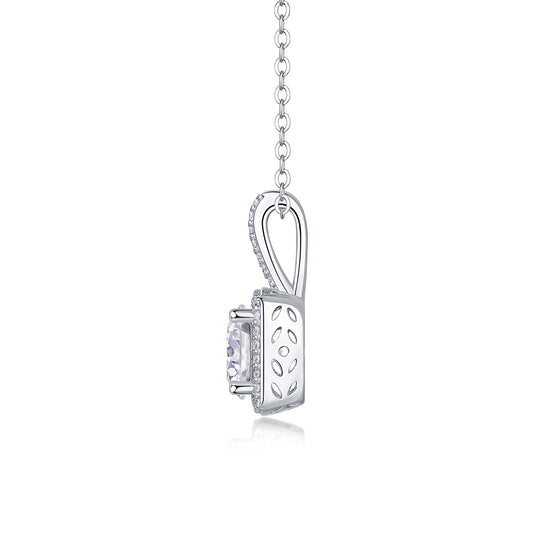 1Crown™ Imperial Square 2-Carat Moissanite Pendant in Platinum-Plated S925 Sterling Silver