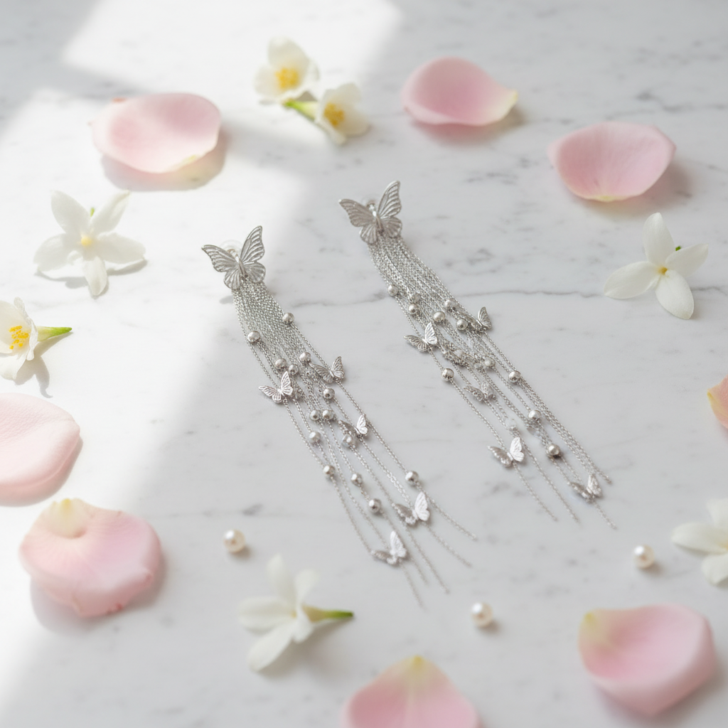 Butterfly Tassel Drop Earrings – S999 Pure Silver