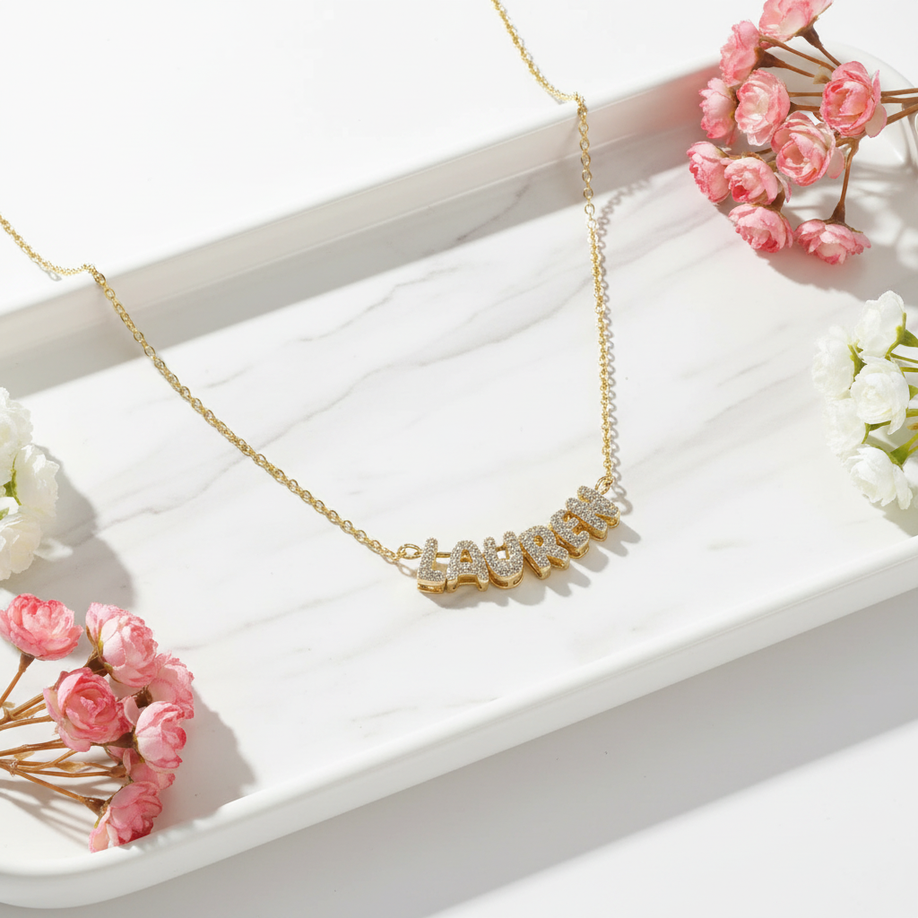 Crystal Bubble Name Necklace — Personalized 3D Letter Pendant