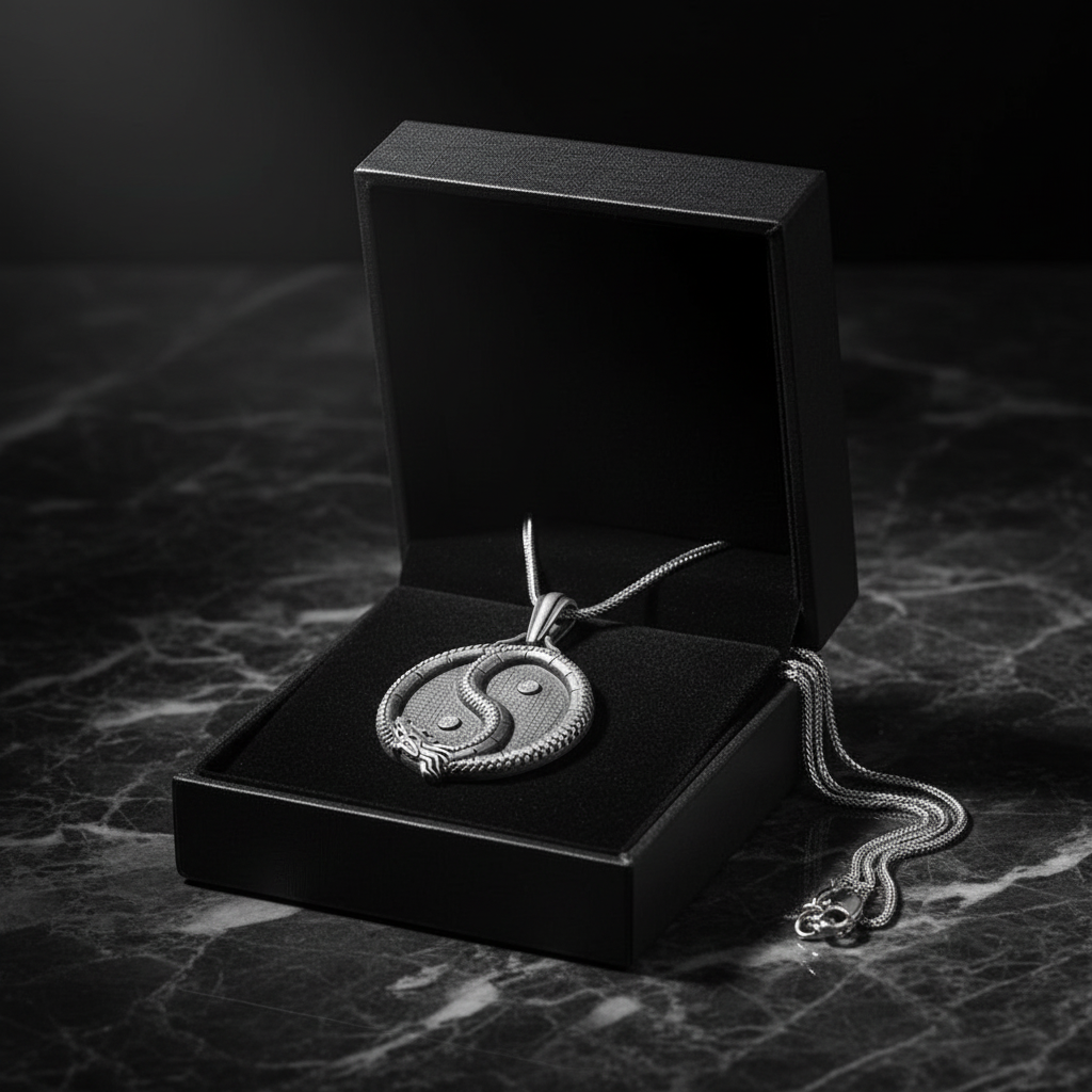 Men's Stainless Steel Pendant Necklace in luxury black gift box