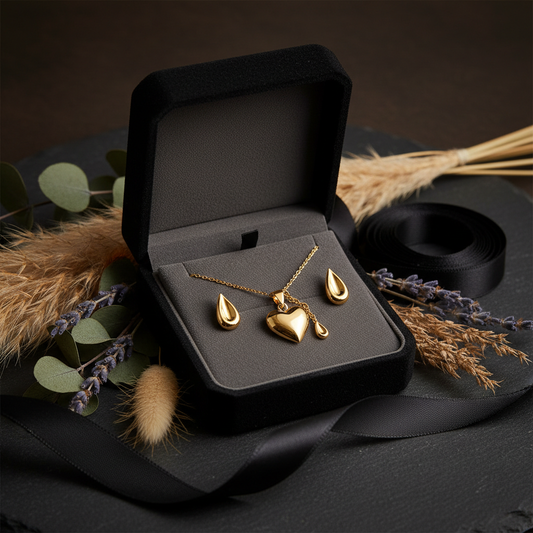Gilded Together gold jewelry set in luxury black velvet box
