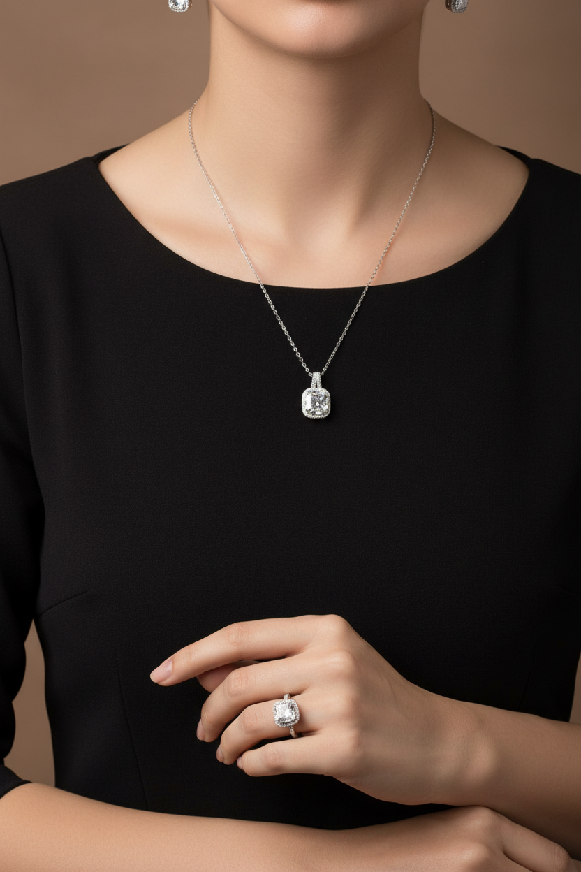 Cushion CZ Silver Jewelry Set – Editorial