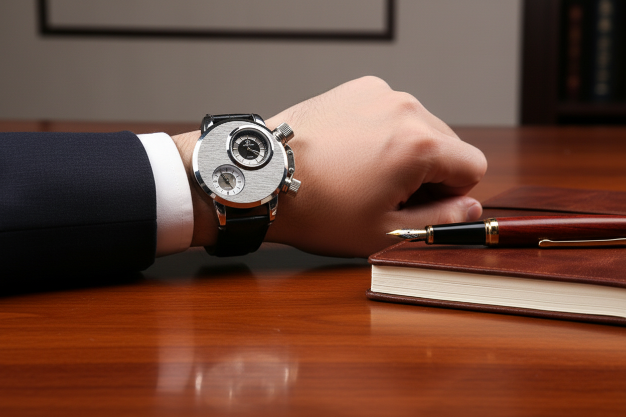 Men's watch office desk lifestyle wrist shot