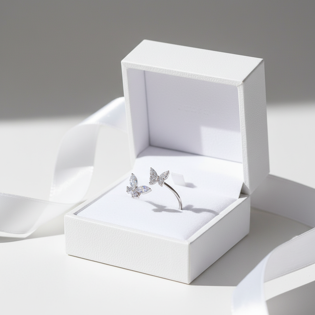 Sterling Silver CZ Butterfly Ring – Luxury Gift Box