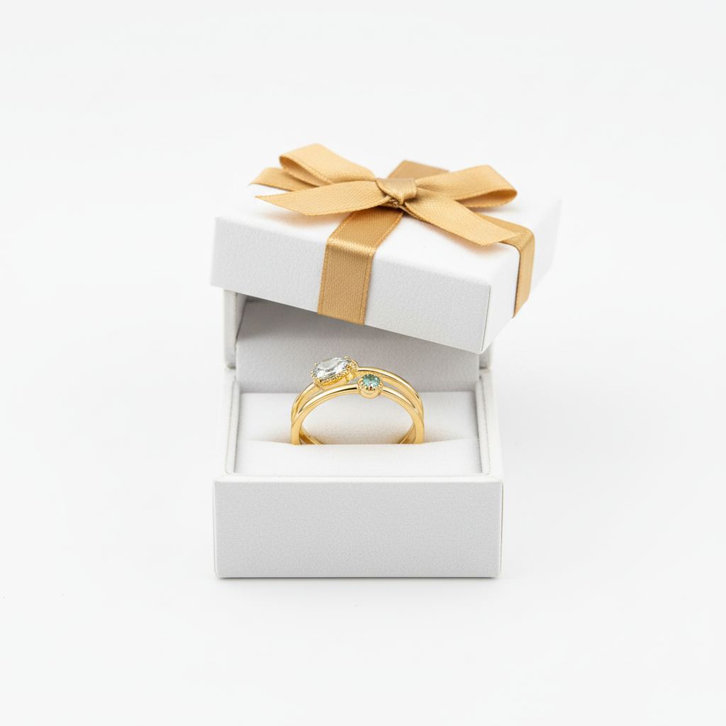 Gold Crystal Double Band Ring – Luxury Gift Box