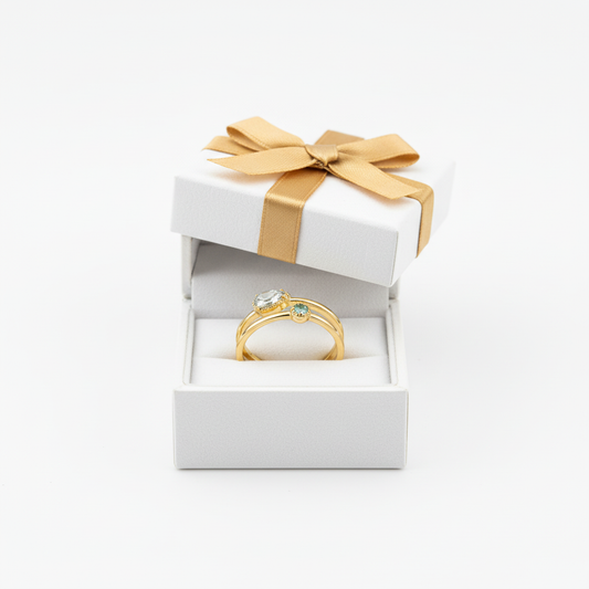 Gold Crystal Double Band Ring – Luxury Gift Box