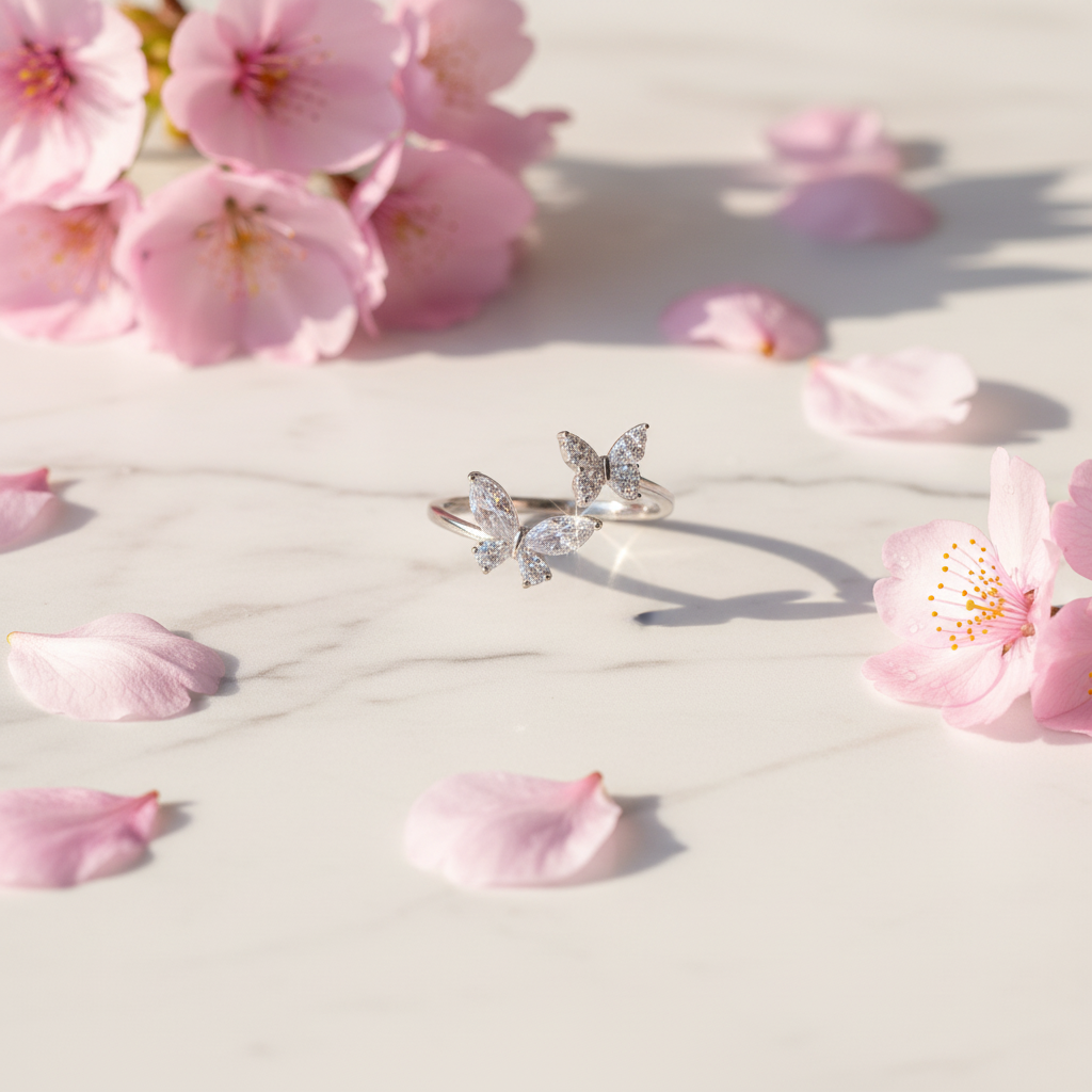 Sterling Silver CZ Butterfly Ring – Cherry Blossom Marble