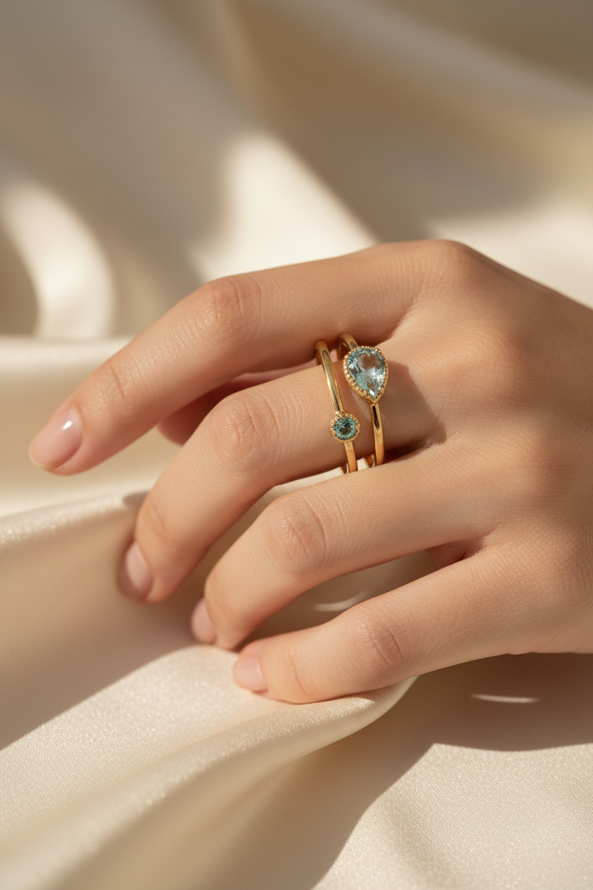 Gold Crystal Double Band Ring – Cream Silk