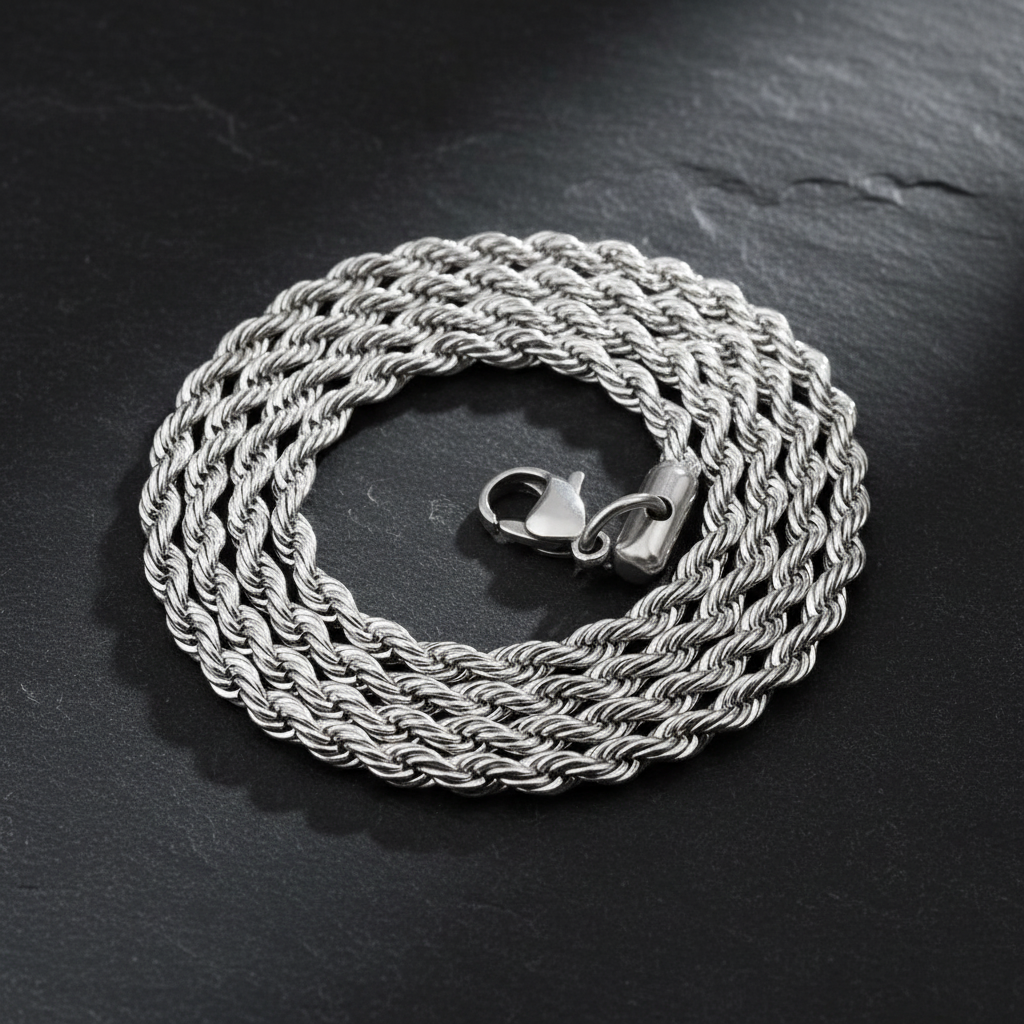Twist Chain Necklace flat lay on dark slate with dramatic lighting