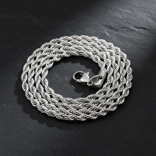 Twist Chain Necklace flat lay on dark slate with dramatic lighting