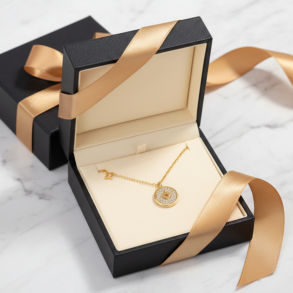 Ancient Coin Pendant Necklace in luxury black gift box