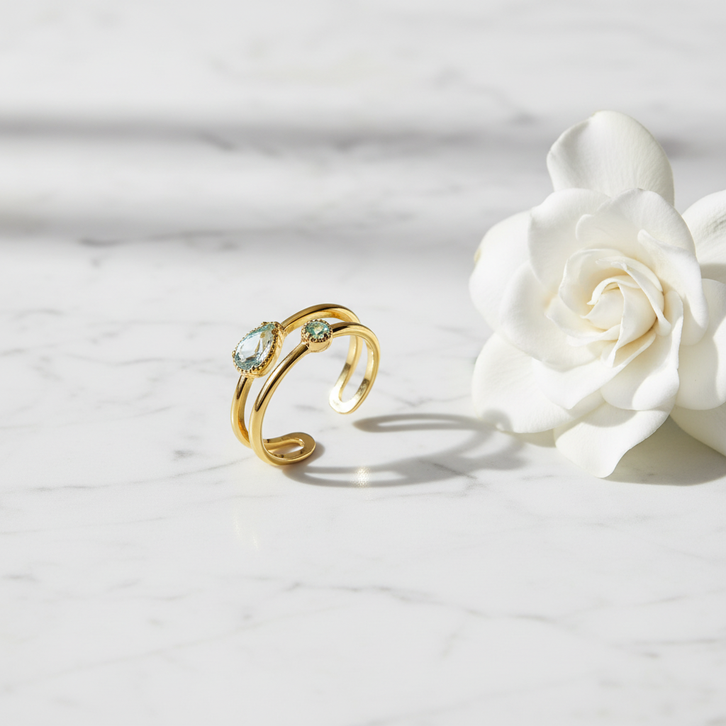 Gold Crystal Double Band Ring – Marble Gardenia