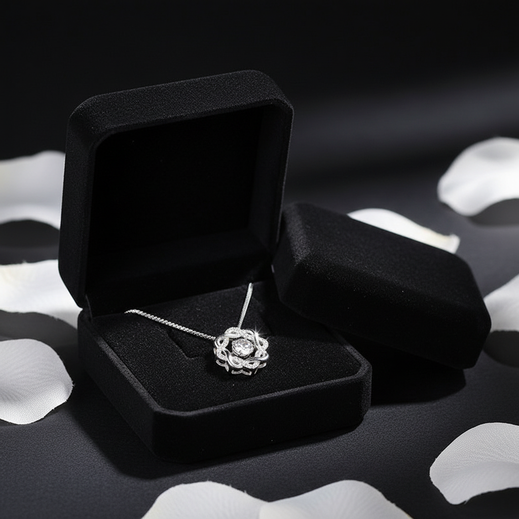 Simply Iconic silver pendant necklace in luxury black velvet box