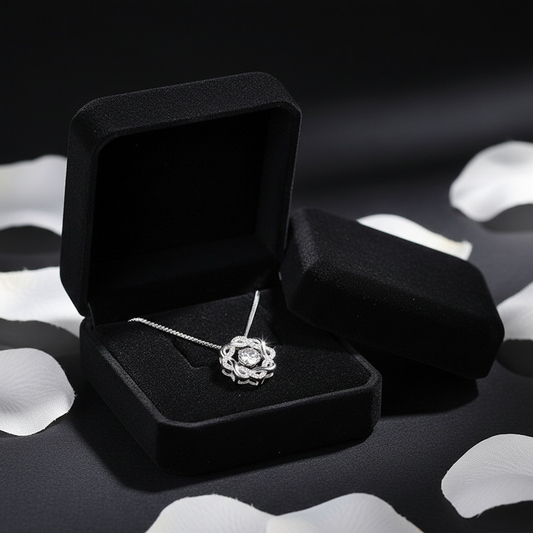 Simply Iconic silver pendant necklace in luxury black velvet box