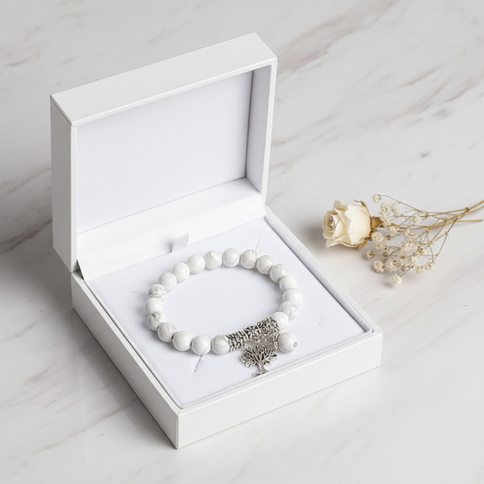 Vintage Frosted White Pine Bead Bracelet in luxury white gift box