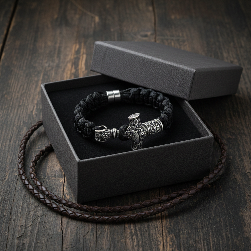 Paracord Mjolnir Bracelet in kraft gift box