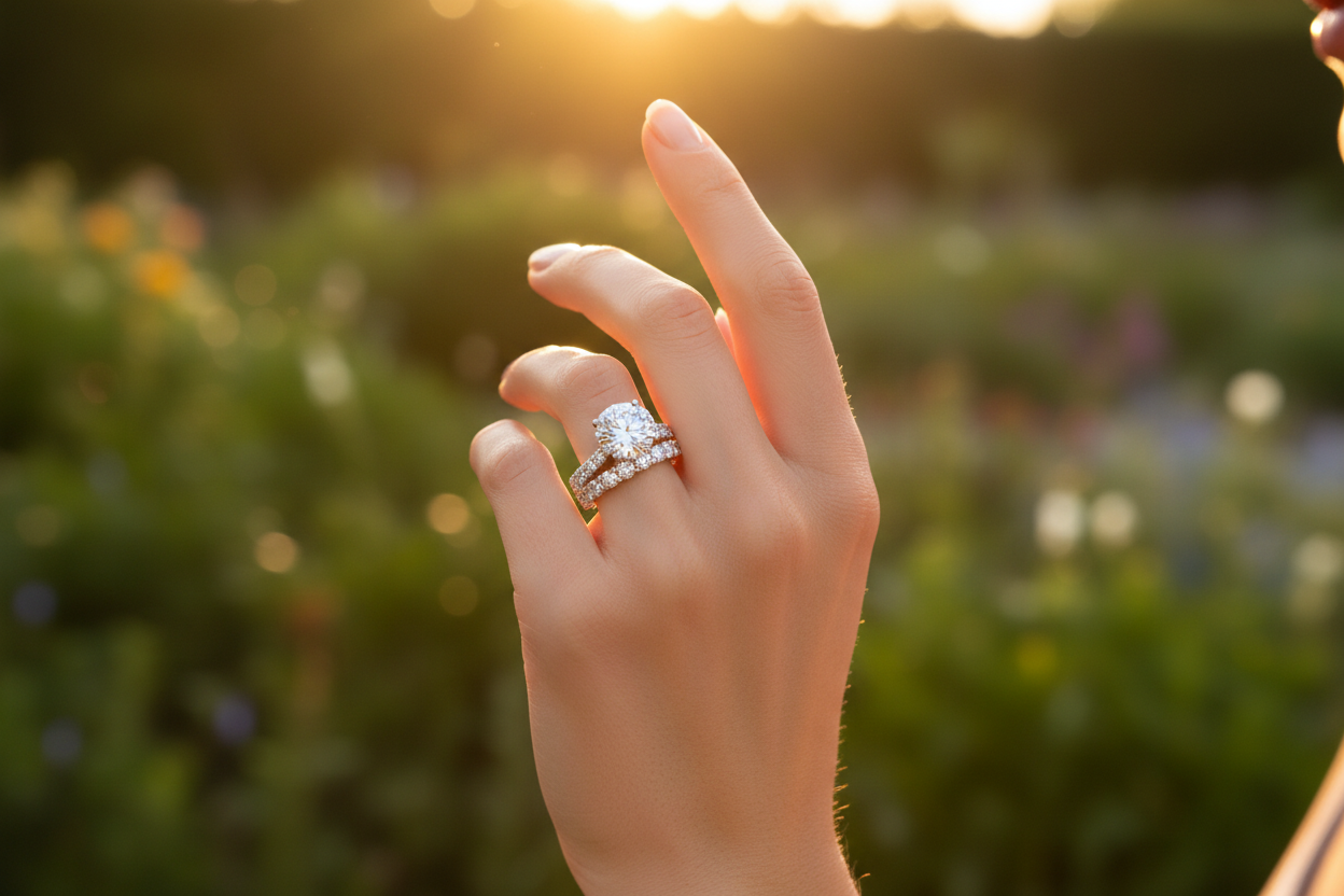 Time Vow Moissanite Ring Set – Garden Sunset