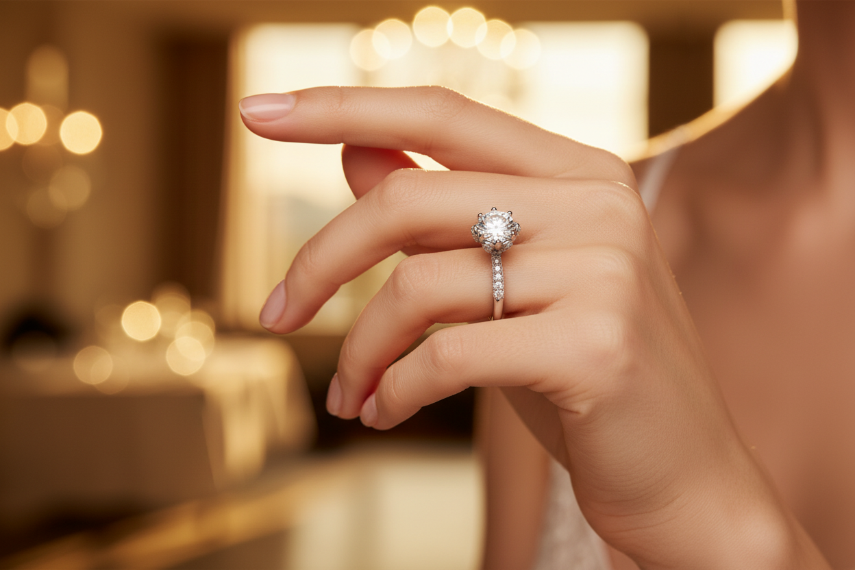 Eternal Light Moissanite Ring – Editorial Model Shot – G-Link Luxe