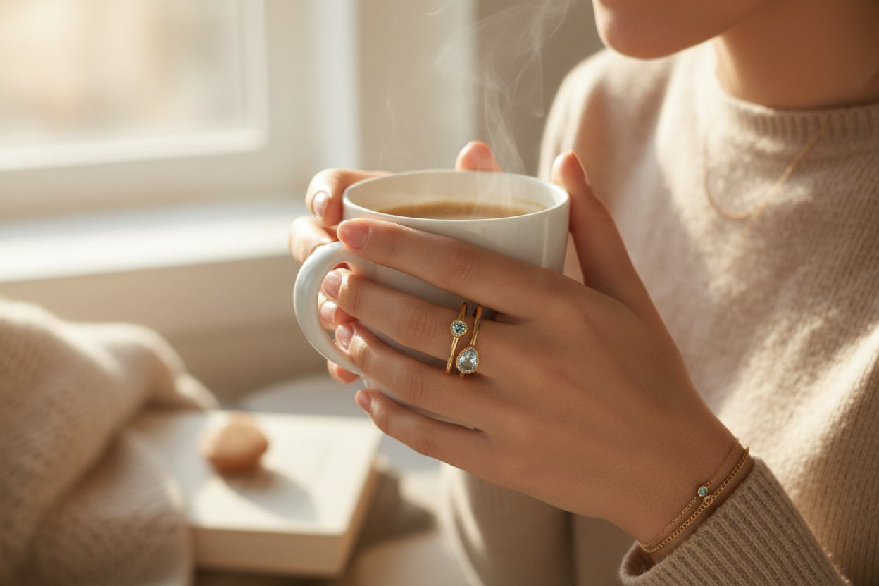 Gold Crystal Double Band Ring – Morning Coffee