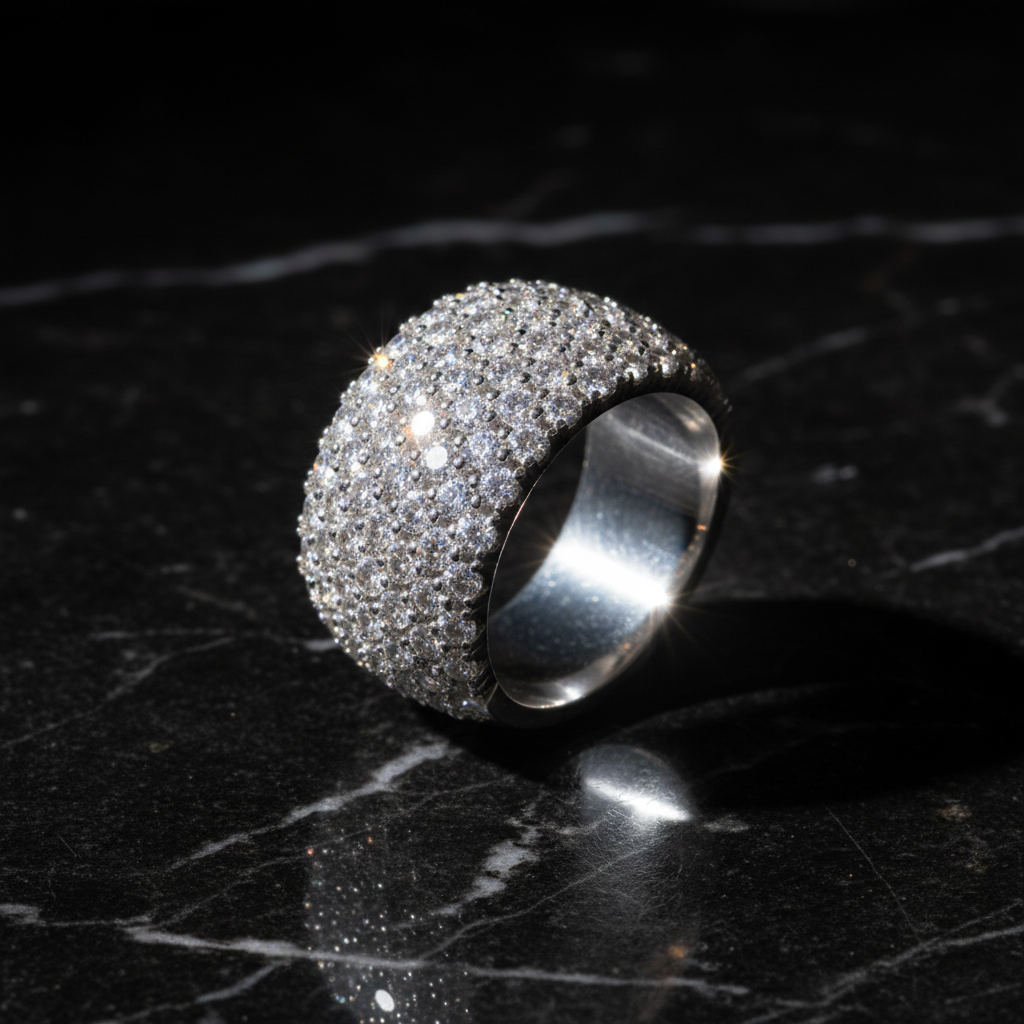 Imperial Stack Wide Band Ring on dark marble