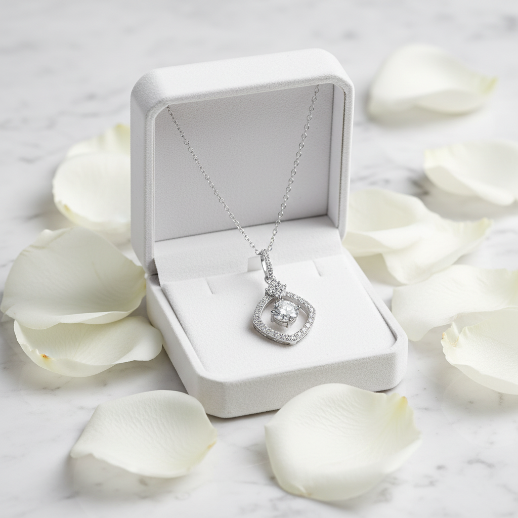 Starlight Heart Moissanite Necklace in luxury white velvet gift box